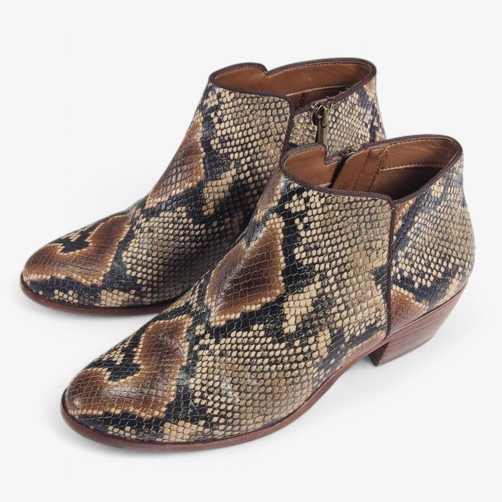 Sam Edelman Ankle Boots Size 7.5 Brown Snakeskin Mob Wife Western Glam